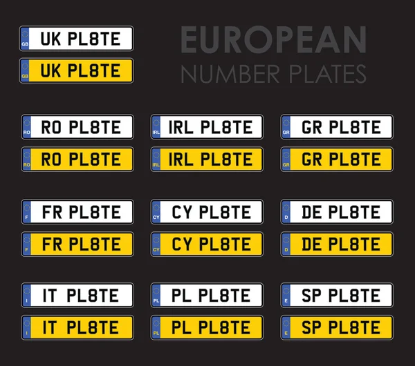 Conjunto de matrículas europeias — Vetor de Stock