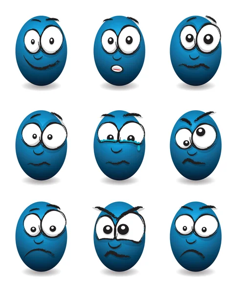 Visages d'oeuf bleu dessin animé — Image vectorielle