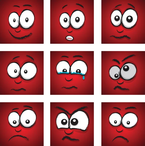 Desenhos animados rosto vermelho grupo —  Vetores de Stock