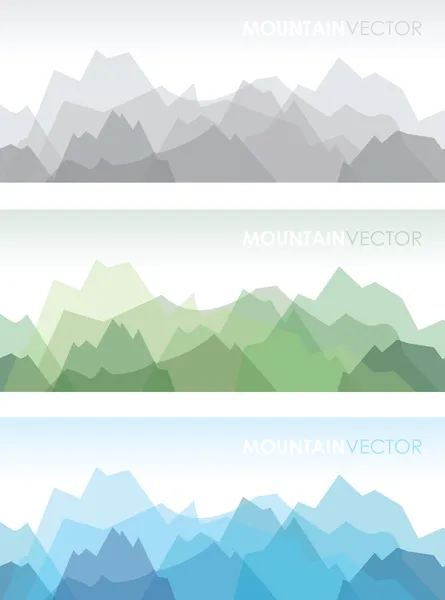 A set of three overlapping coloured mountain backgrounds — Stock Vector