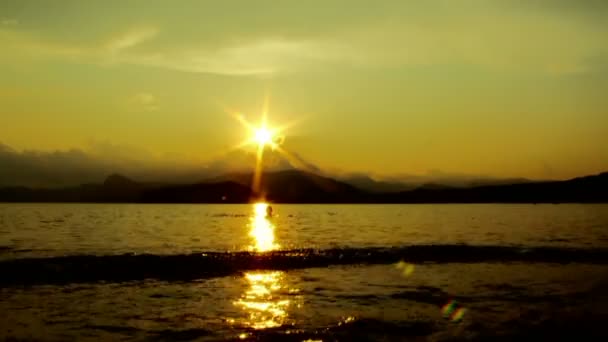 Zwemmen bij zonsondergang — Stockvideo