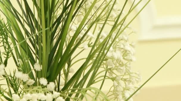 Beautiful white flowers in a vase. — Stock Video