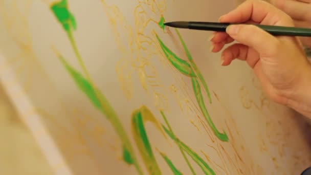 Batik painting of a spring garden. Time lapse. — Stock Video