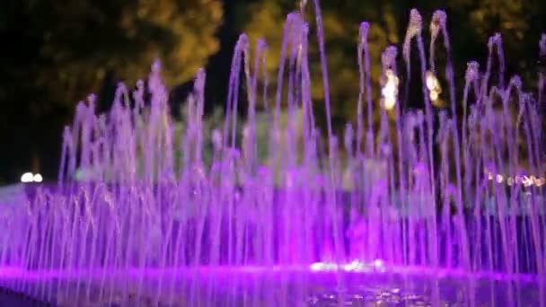 Fontäner med ändra bakgrundsbelysning. många fontäner med ändra bakgrundsbelysning. — Stockvideo