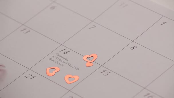 Pequeño corazón. Muchos corazones pequeños caen al calendario. El día de San Valentín . — Vídeos de Stock