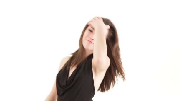 Cute young lady posing over white background — Stock Video