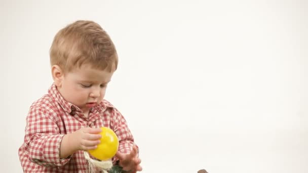 Boy and fruits — Stock Video