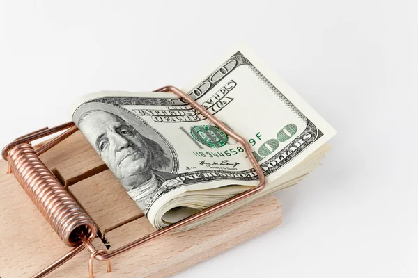 Dollar currency notes in mousetrap — Stock Photo, Image