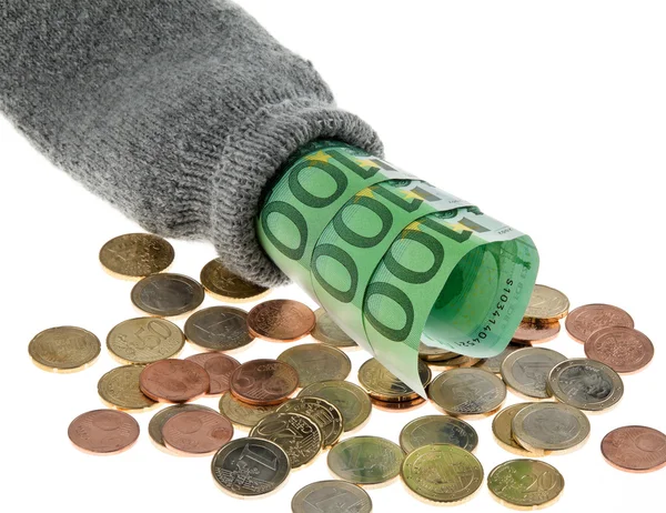 Piggy bank with euro banknotes and euro — Stock Photo, Image