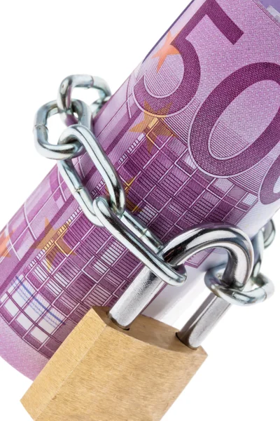 Νομοσχέδιο ευρώ που έχει συναφθεί με μια αλυσίδα — Φωτογραφία Αρχείου