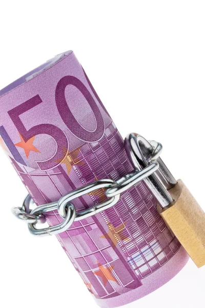 Euro bill concluded with a chain — Stock Photo, Image