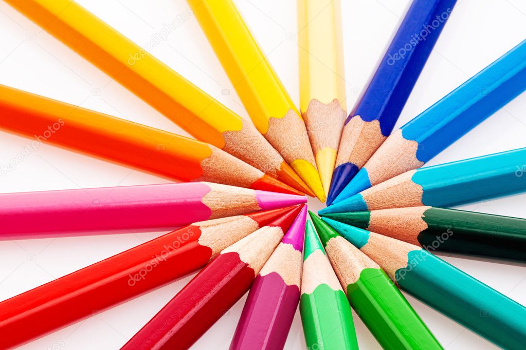 Colored pencils on a white background, Stock image