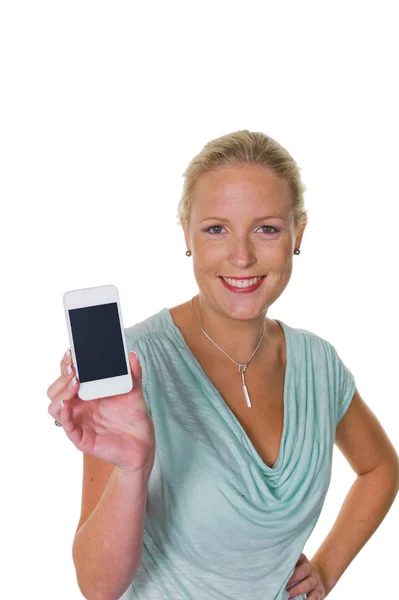 Frau benutzte ihr Handy — Stockfoto