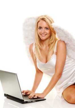 Angel for christmas with laptop clipart