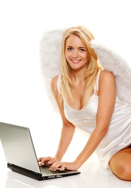 Anjo para o Natal com laptop — Fotografia de Stock