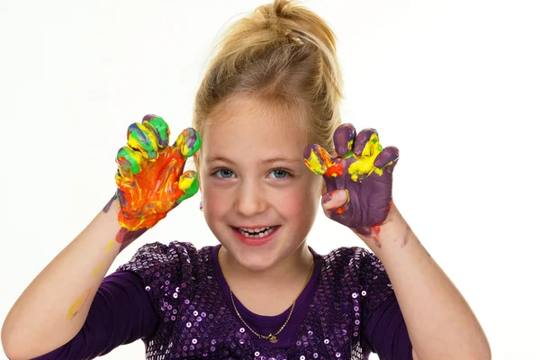 Kinderschilderen met vingerverven — Stockfoto