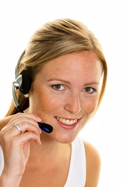 カスタマー サービスでヘッドセットを持つ女性 — ストック写真
