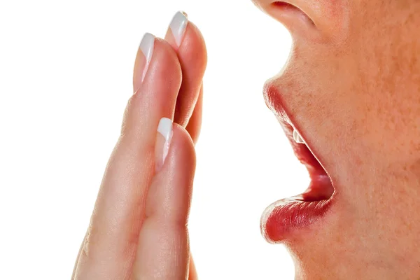 Hand over mouth — Stock Photo, Image