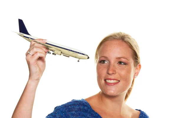 Woman with aircraft — Stock Photo, Image