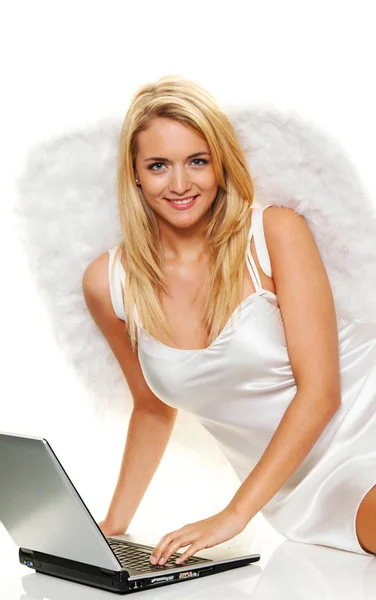 Anjo para o Natal com laptop — Fotografia de Stock