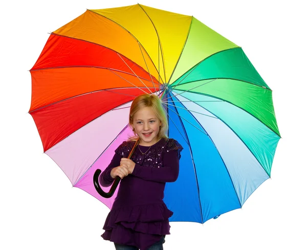 Kind mit buntem Regenschirm — Stockfoto