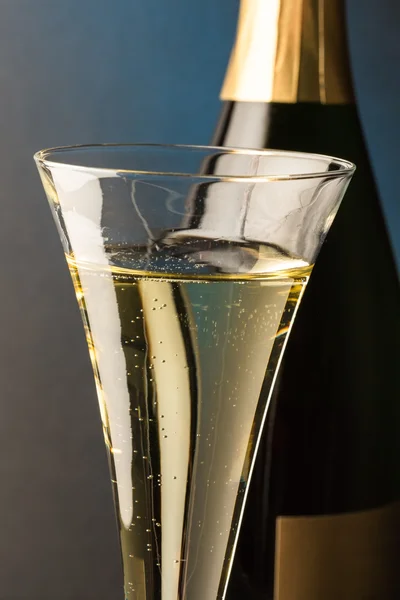 Copo de champanhe com garrafa de champanhe — Fotografia de Stock