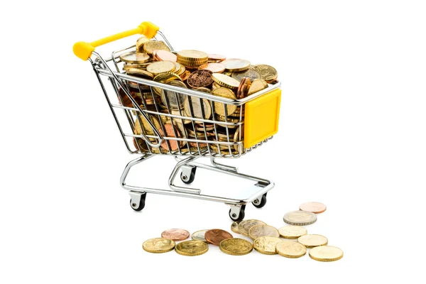 Cart and euro coins — Stock Photo, Image