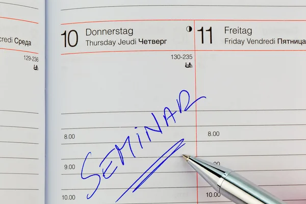 Vermelding in de kalender: seminar — Stockfoto