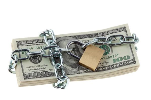 Dollar currency notes with lock and chain. — Stock Photo, Image