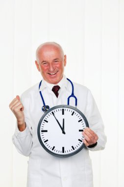 Doctor with clock 11:55 clipart