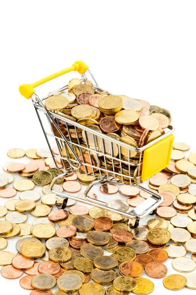 Cart and euro coins — Stock Photo, Image