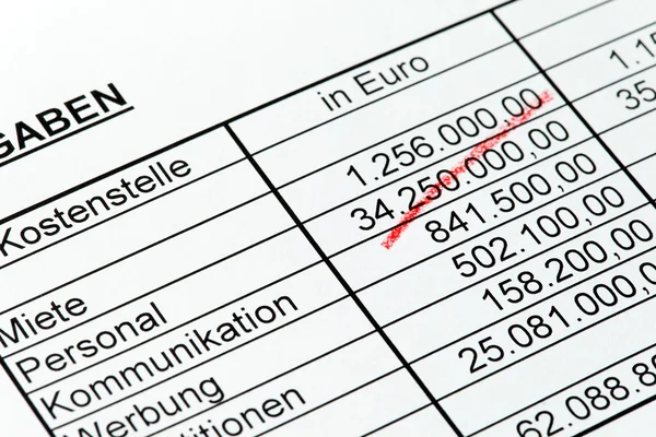 Números de una estadística con lápiz rojo. alemanas . — Foto de Stock