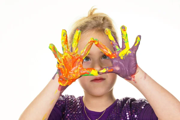 Pintura infantil con pinturas de dedos — Foto de Stock