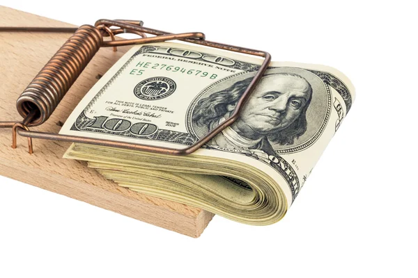 Dollar currency notes in mousetrap — Stock Photo, Image