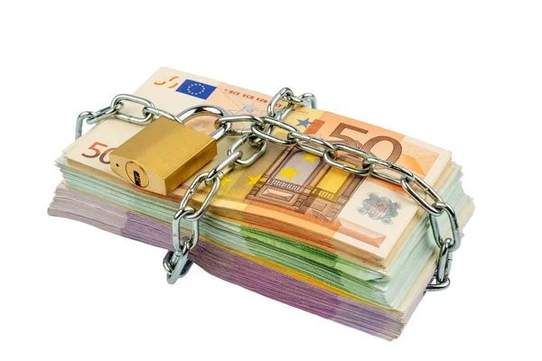 Note Euro con catena e lucchetto — Foto Stock