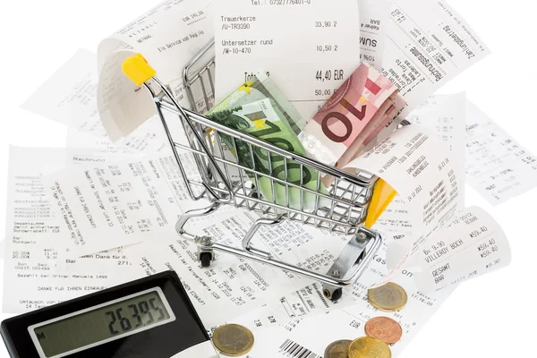Cart, receipts and money — Stock Photo, Image