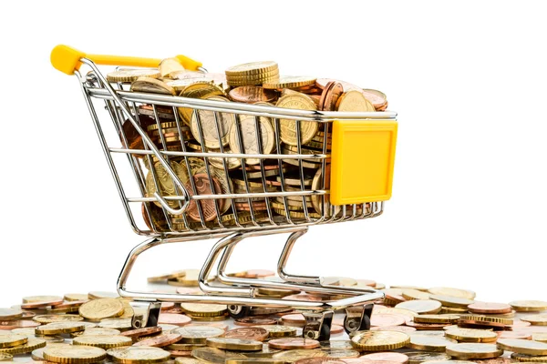 Cart and euro coins — Stock Photo, Image