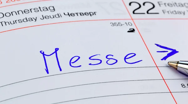 Eintrag im Kalender: Messe — Stockfoto