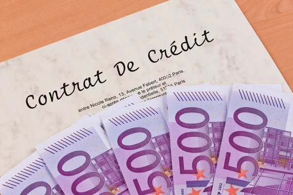 Euro bank notes and credit agreement (french) — Stock Photo, Image