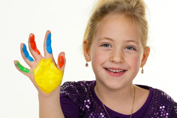 Gyermek festés ujjfestékkel — Stock Fotó