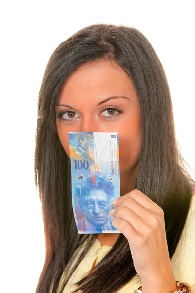 Woman with a voting card (austria) — Stock Photo, Image