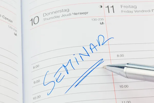 Vermelding in de kalender: seminar — Stockfoto