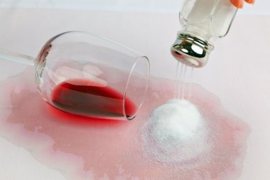 Red wine stains. glass of red wine and salt clipart