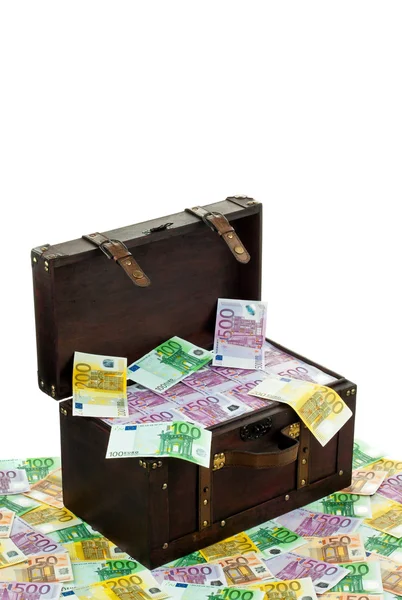 Chest with euro banknotes. financial crisis, crisis, debt. — Stock Photo, Image