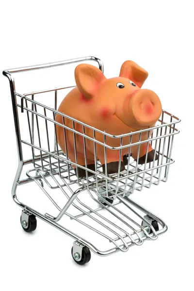 Sparschwein im Einkaufswagen — Stockfoto