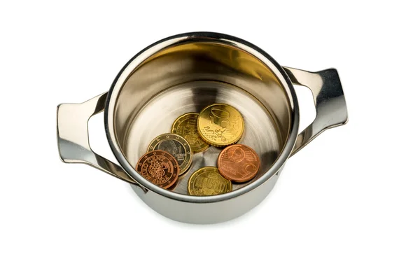 Saucepan and euro coins — Stock Photo, Image