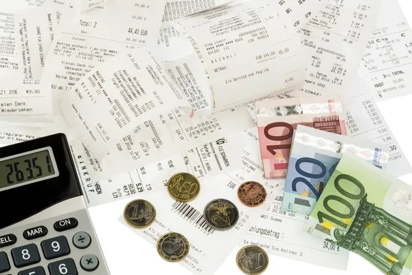 Calculator, receipts, bills — Stock Photo, Image