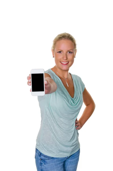 Frau benutzte ihr Handy — Stockfoto