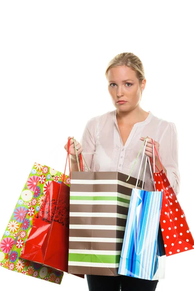 Vrouw met kleurrijke shopping tassen — Stockfoto