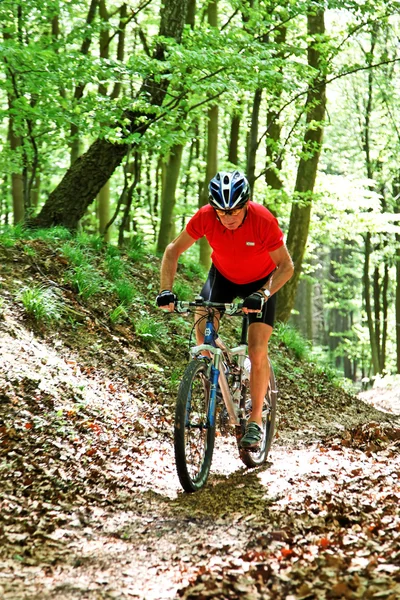 Senior met mountain bike fiets — Stockfoto